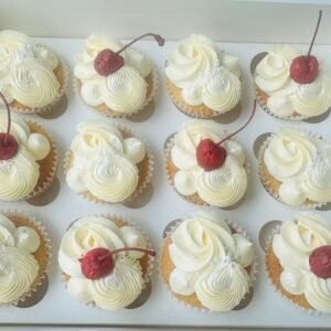 vanilla sponge with vanilla buttercream and raspberry jam filling